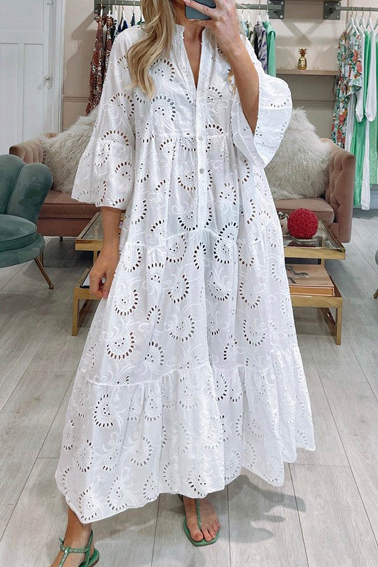 Florence - Bohemian Embroidered Cotton Maxi Dress - Brighter Fashion