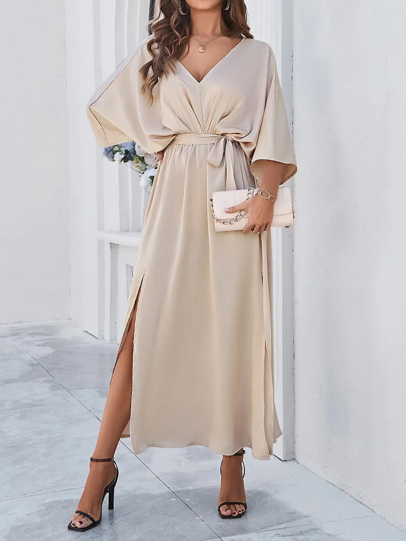 Bella - V-Neck Spring Midi Dress - Brighter Fashion