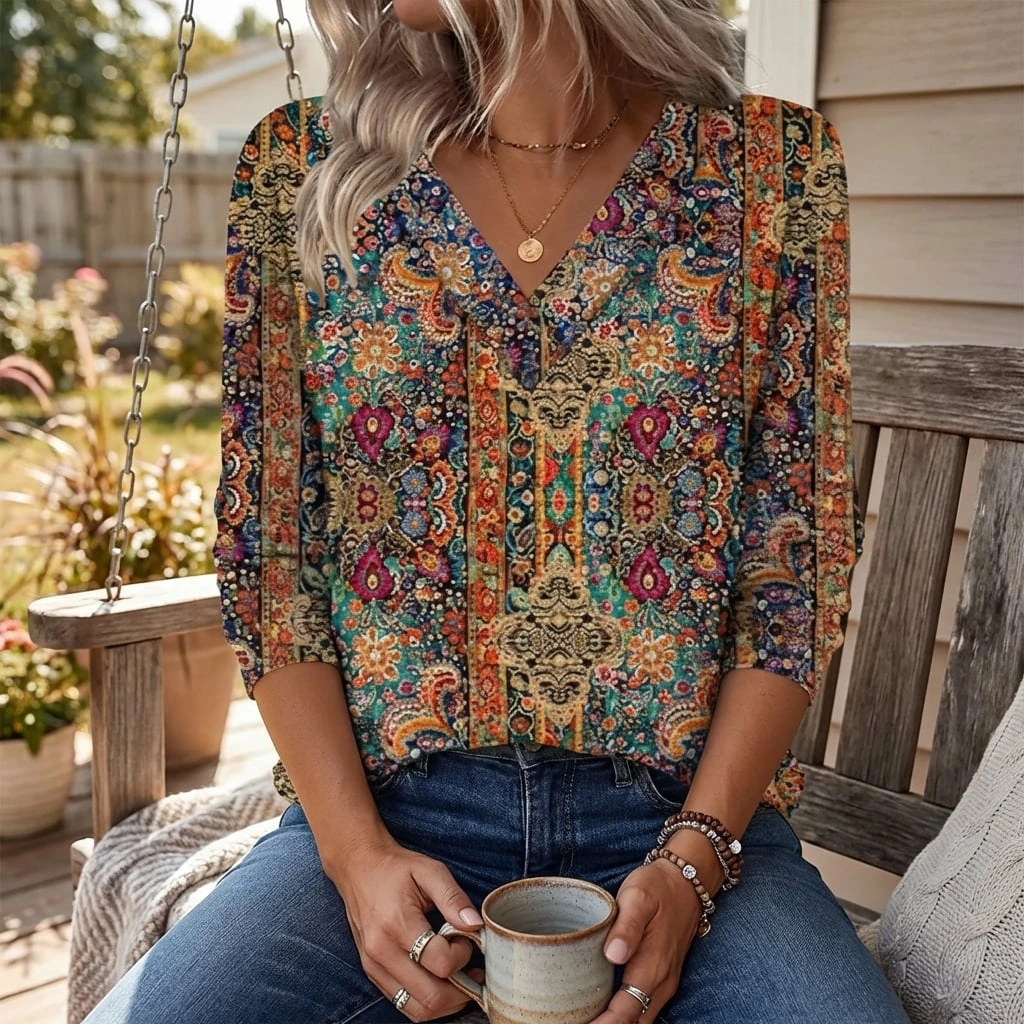 Rowan | Retro Floral V-Neck Summer Top