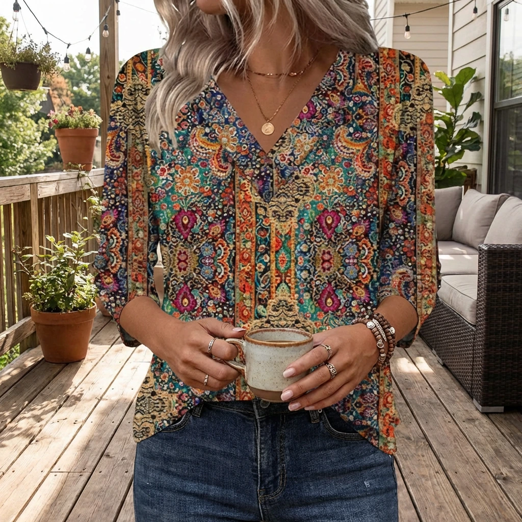 Rowan | Retro Floral V-Neck Summer Top