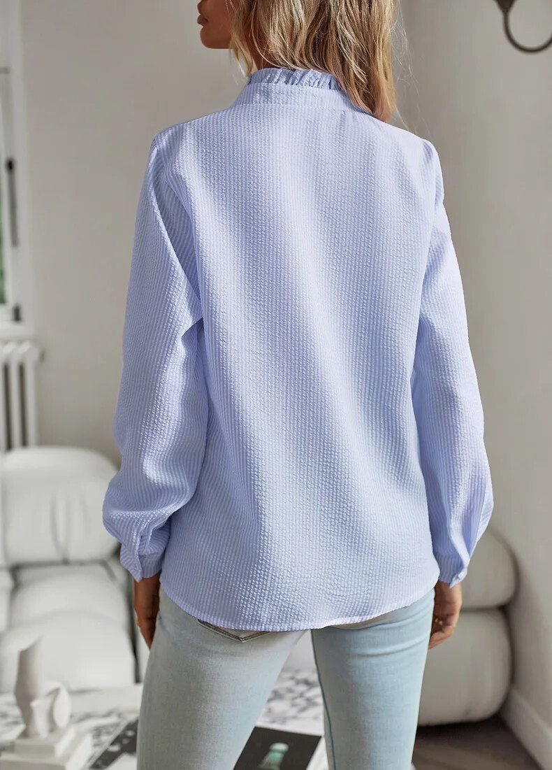 Delina | Ruffled Button-Up Blouse - Brighter Fashion