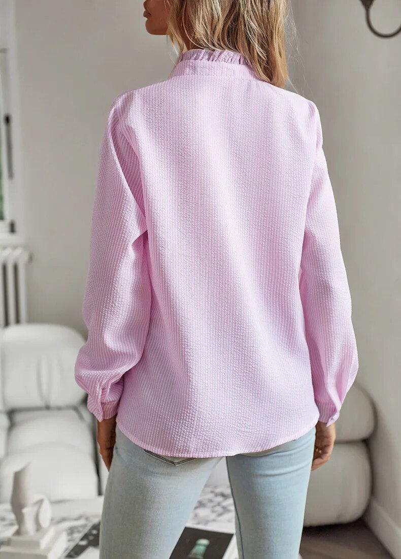 Delina | Ruffled Button-Up Blouse - Brighter Fashion
