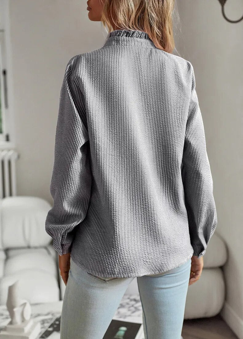 Delina | Ruffled Button-Up Blouse - Brighter Fashion