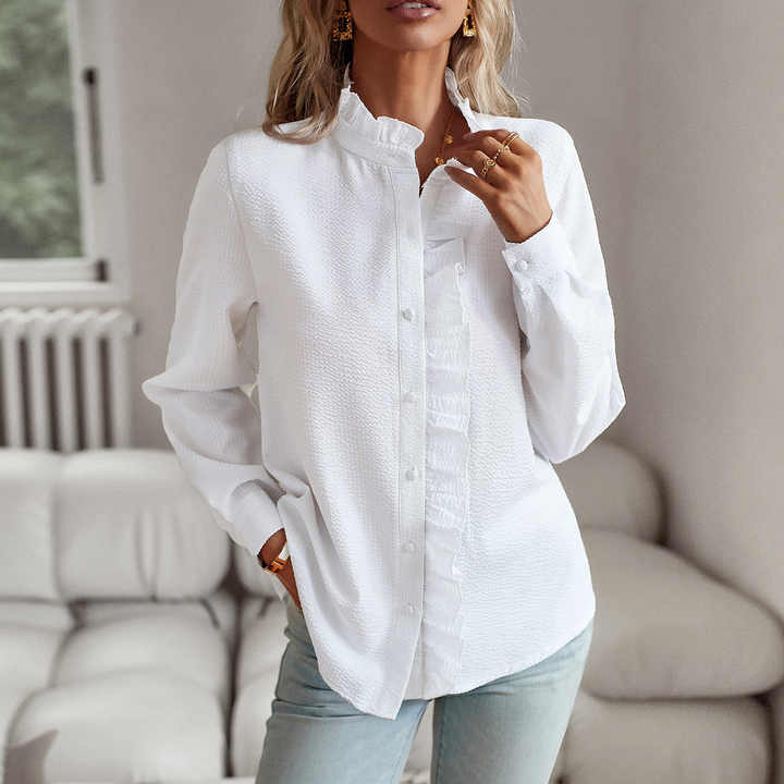 Delina | Ruffled Button-Up Blouse - Brighter Fashion