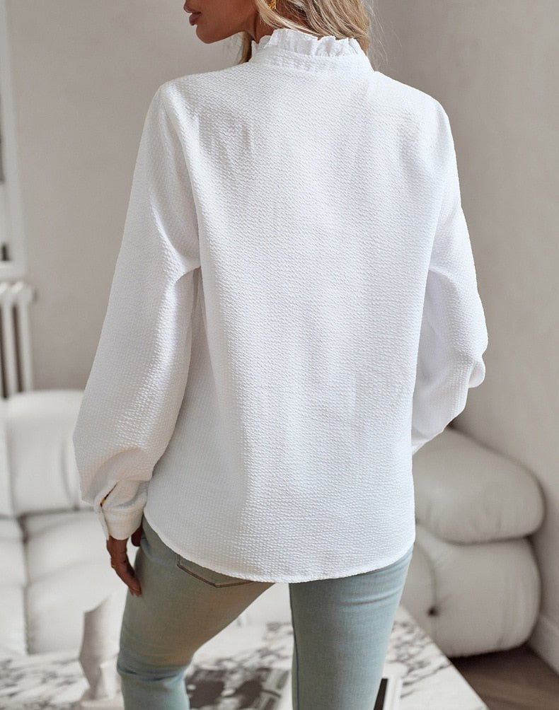 Delina | Ruffled Button-Up Blouse - Brighter Fashion