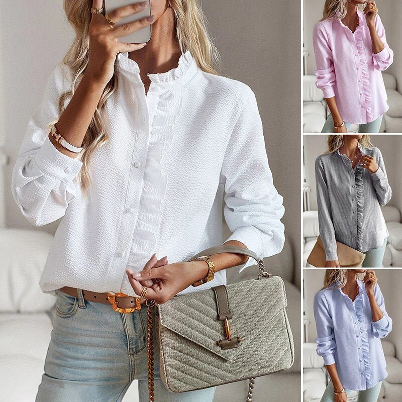 Delina | Ruffled Button-Up Blouse - Brighter Fashion