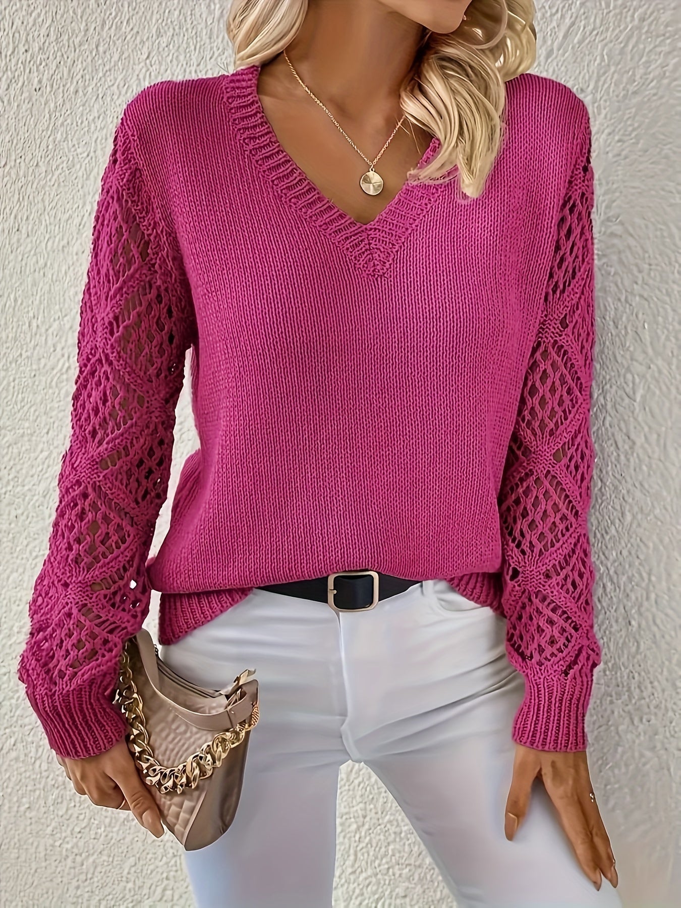 Jemma - Trendy V-Neck Cut-Out Sweater - Brighter Fashion