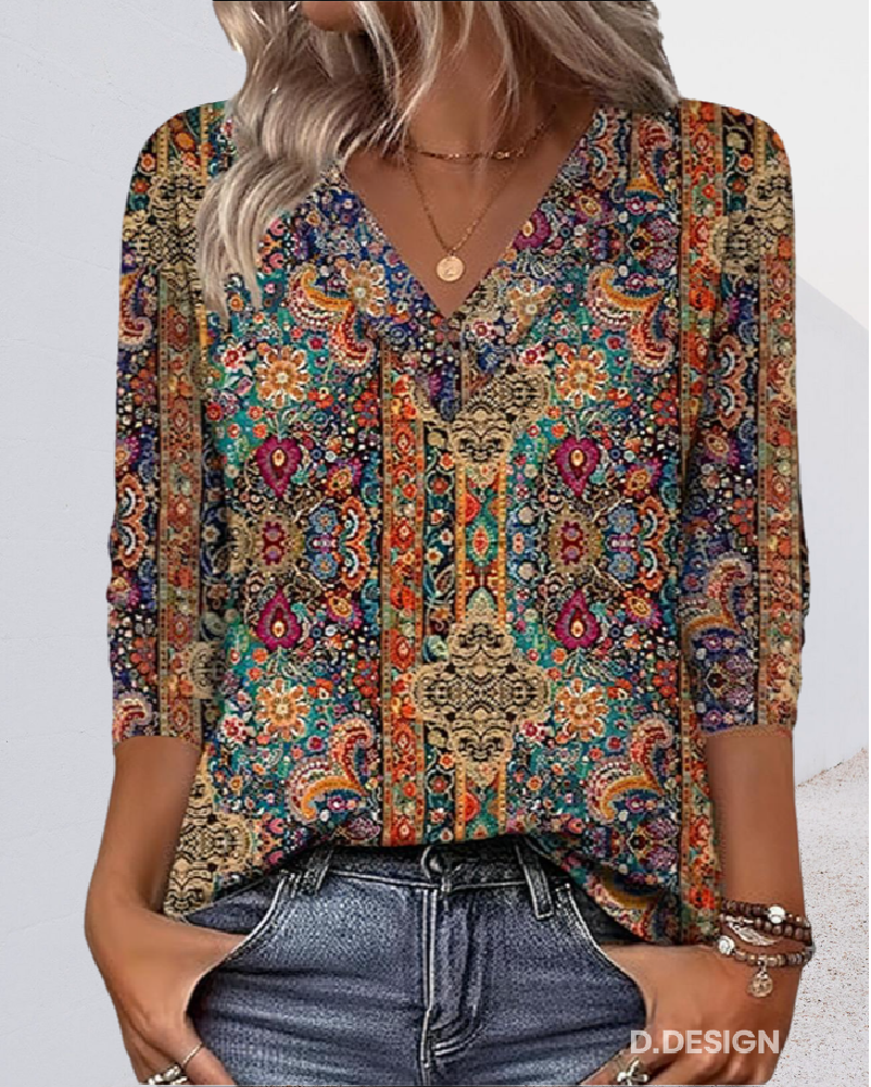 Rowan | Retro Floral V-Neck Summer Top