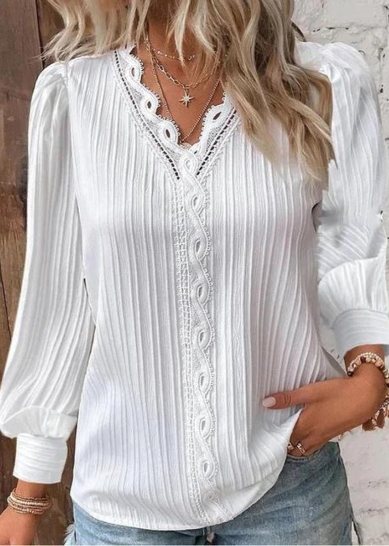 Celestine | Elegant Lace Detail Blouse - Brighter Fashion