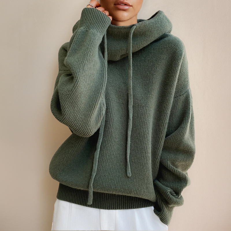 Courtney | Oversized Soft Knit Hoodie Sweater Hides Muffin Top and Bloating