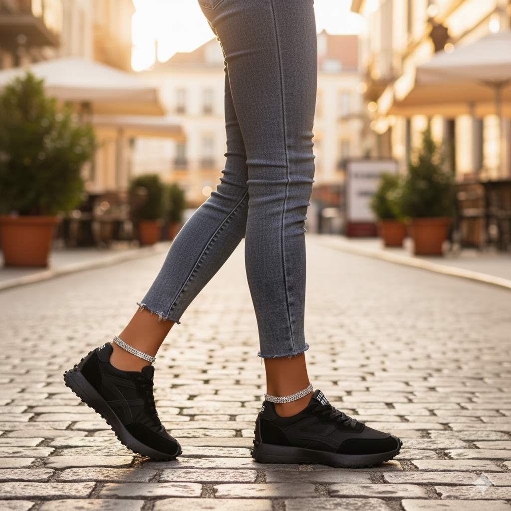 Donna | Black Platform Runner Sneakers With Arch Support For All-Day Comfort