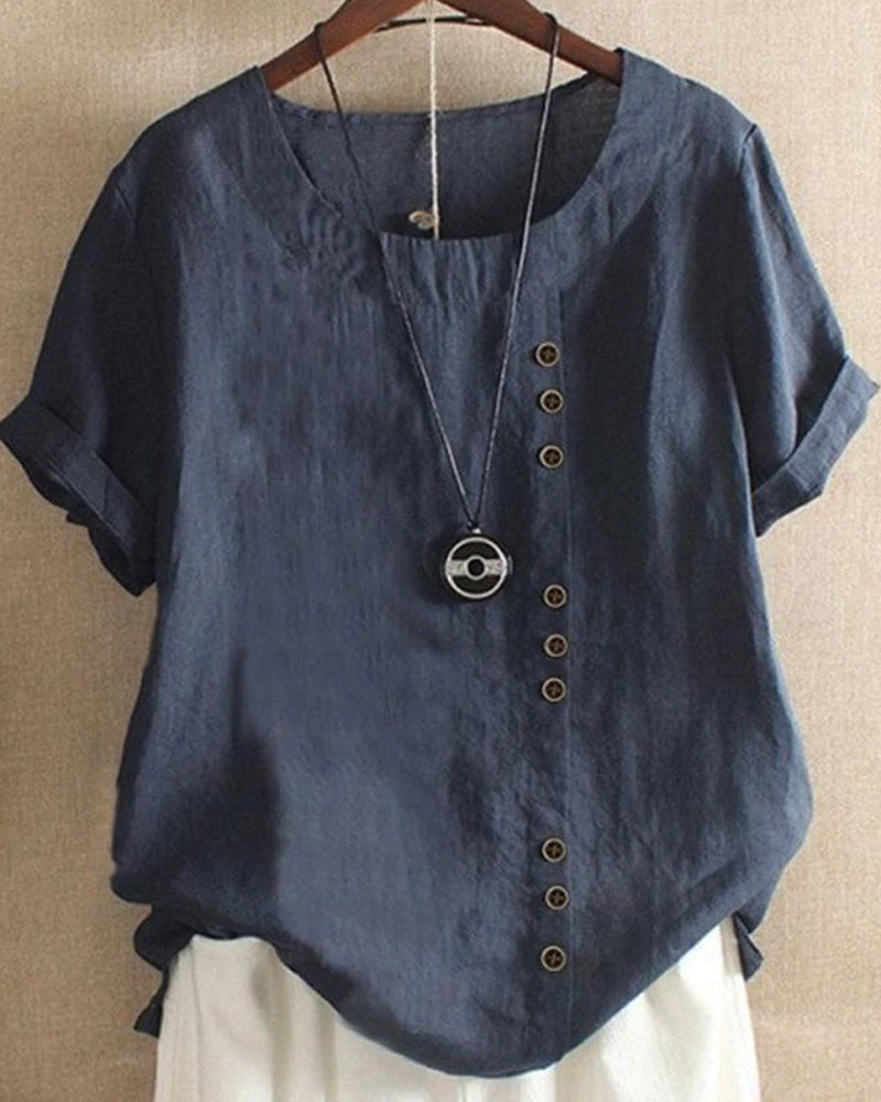 Charlie - Classic Crew Neck Vegan Cotton-Linen T-Shirt - Brighter Fashion