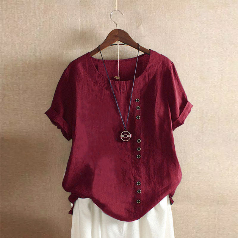 Charlie - Classic Crew Neck Vegan Cotton-Linen T-Shirt - Brighter Fashion