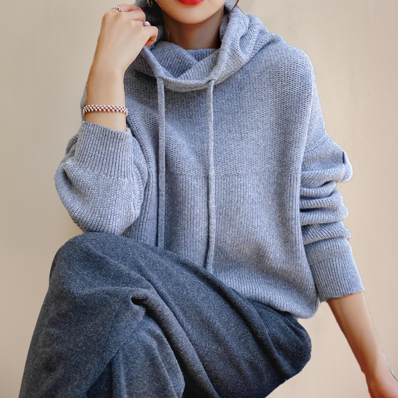 Courtney | Oversized Soft Knit Hoodie Sweater Hides Muffin Top and Bloating