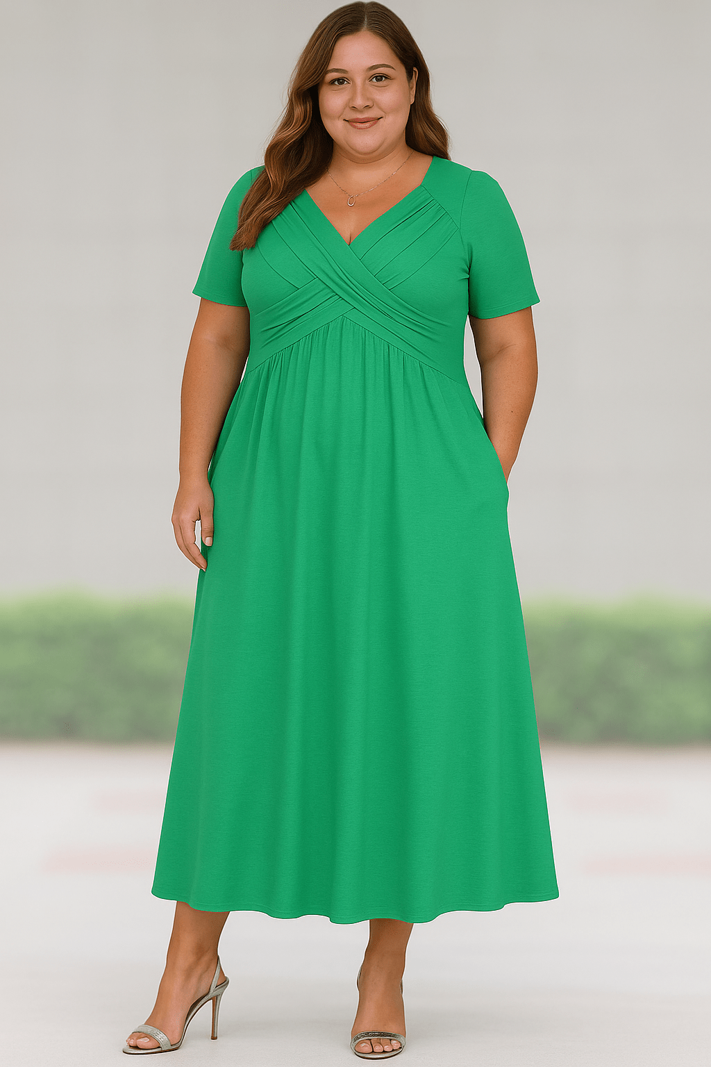 Elsie | Pleated Tummy Covering Midi Dress