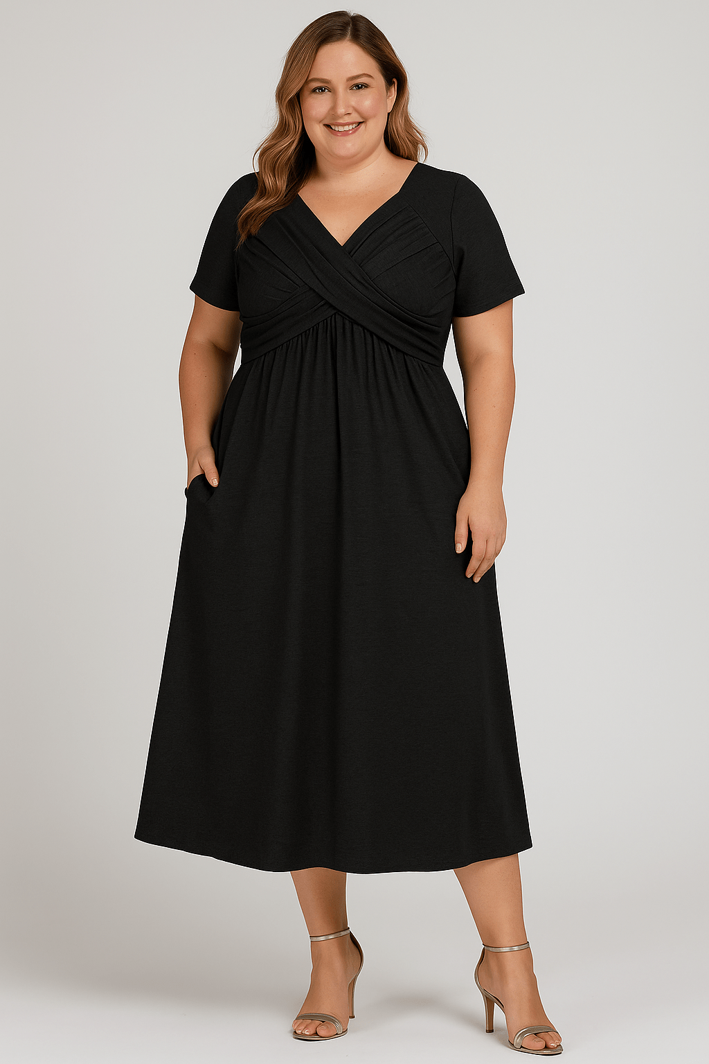 Elsie | Pleated Tummy Covering Midi Dress