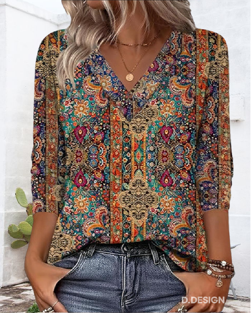Rowan | Retro Floral V-Neck Summer Top