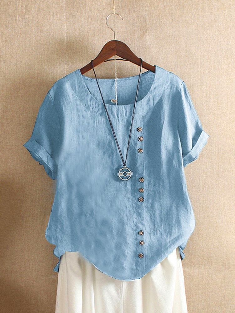 Charlie - Classic Crew Neck Vegan Cotton-Linen T-Shirt - Brighter Fashion