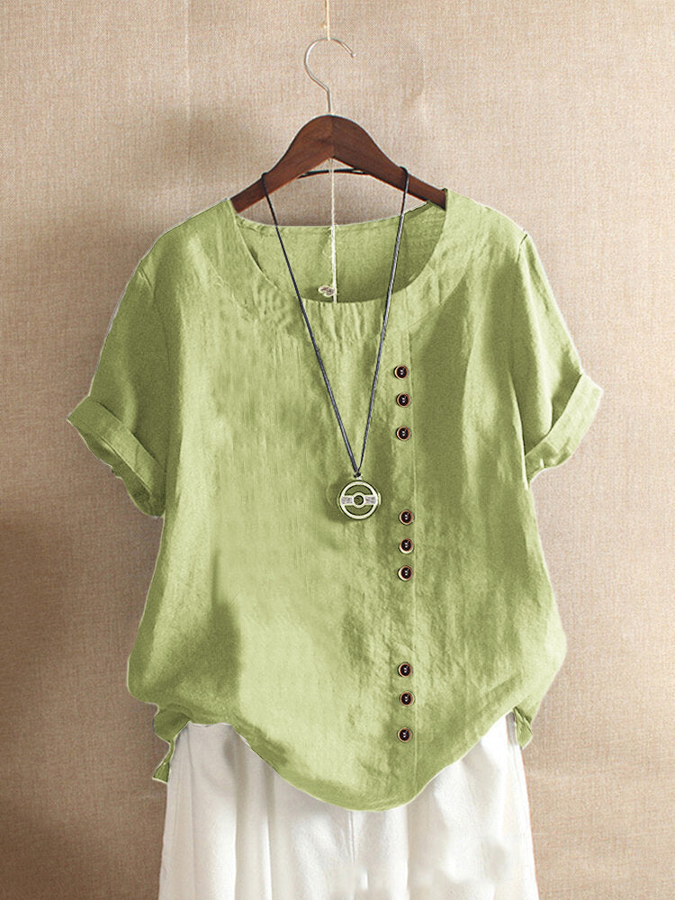 Charlie - Classic Crew Neck Vegan Cotton-Linen T-Shirt - Brighter Fashion