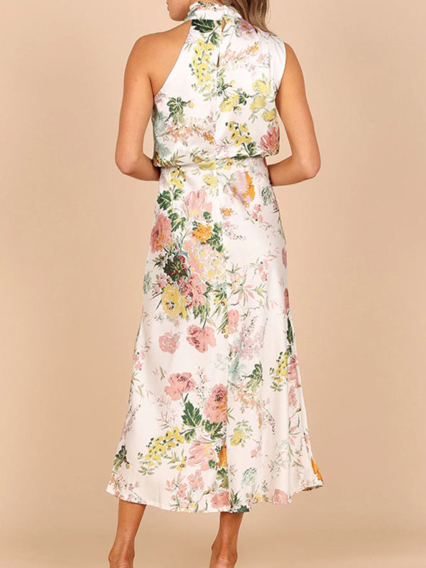 Pauline - Halter Neck Midi Dress with Floral Print - Brighter Fashion