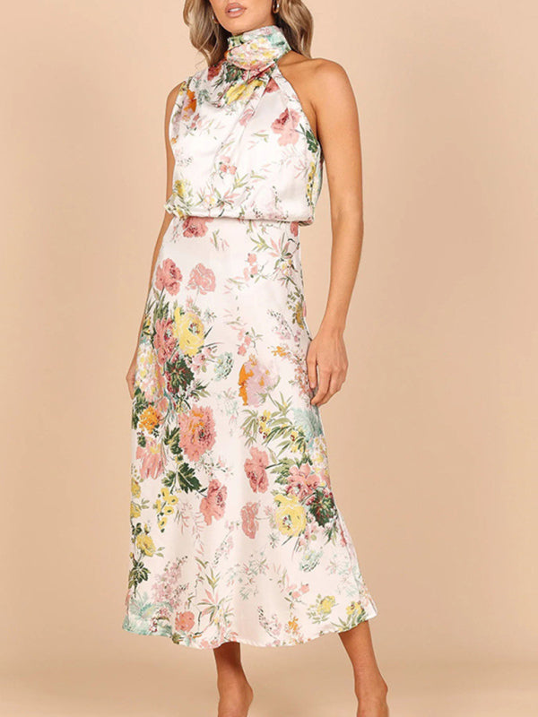 Pauline - Halter Neck Midi Dress with Floral Print - Brighter Fashion