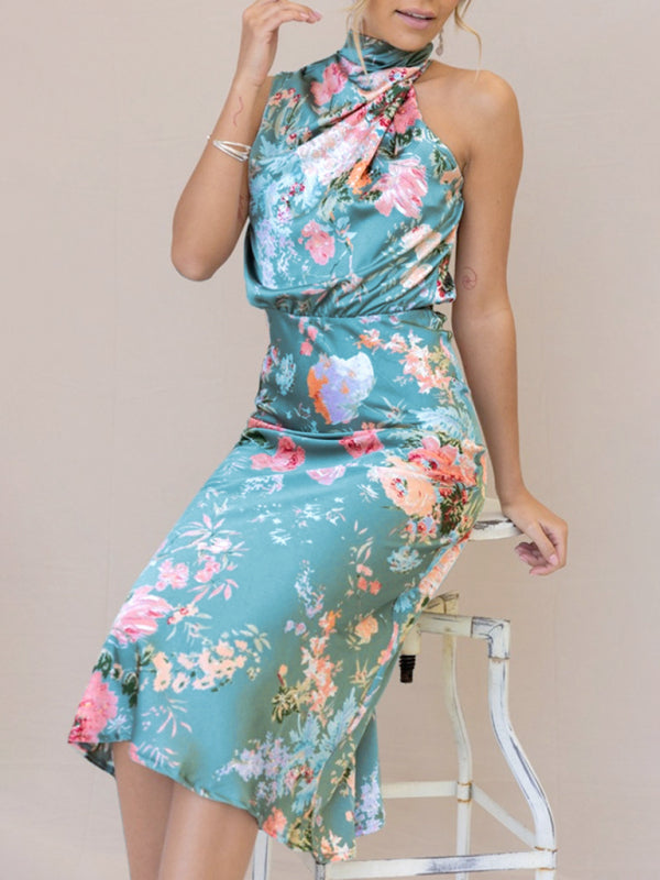 Pauline - Halter Neck Midi Dress with Floral Print - Brighter Fashion