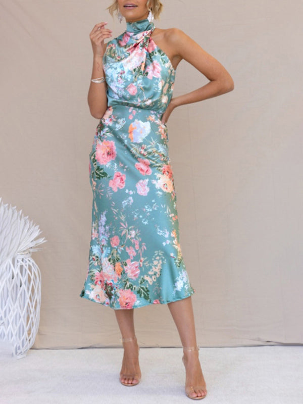 Pauline - Halter Neck Midi Dress with Floral Print - Brighter Fashion