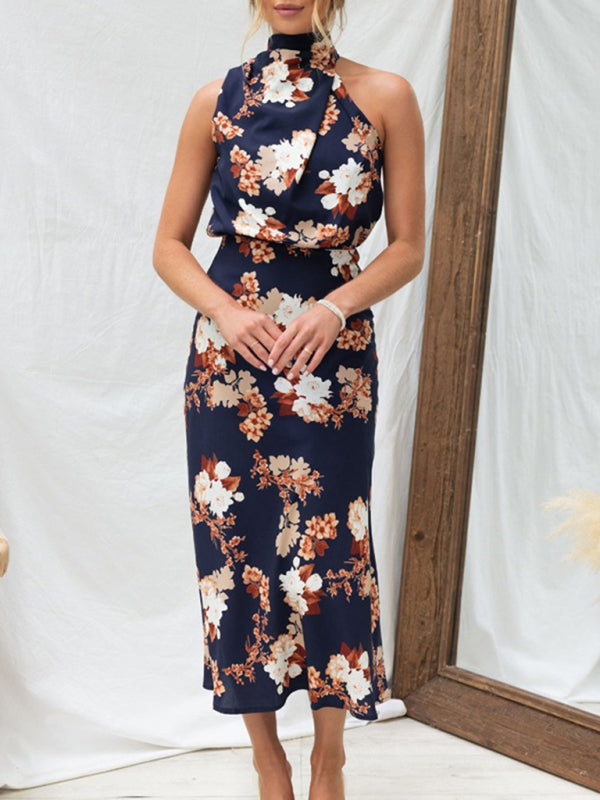 Pauline - Halter Neck Midi Dress with Floral Print - Brighter Fashion