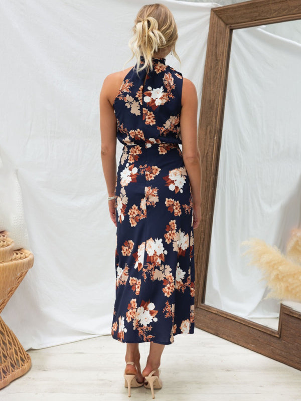 Pauline - Halter Neck Midi Dress with Floral Print - Brighter Fashion