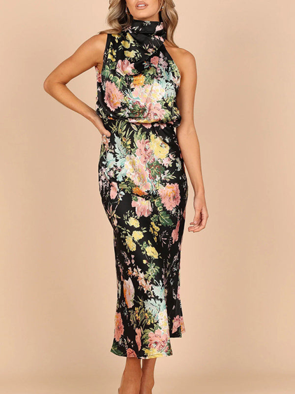 Pauline - Halter Neck Midi Dress with Floral Print - Brighter Fashion
