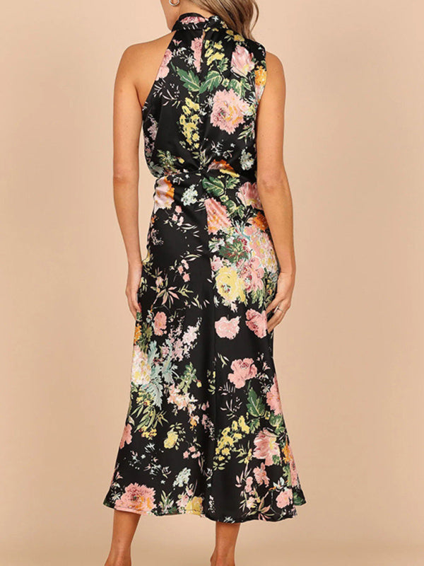 Pauline - Halter Neck Midi Dress with Floral Print - Brighter Fashion