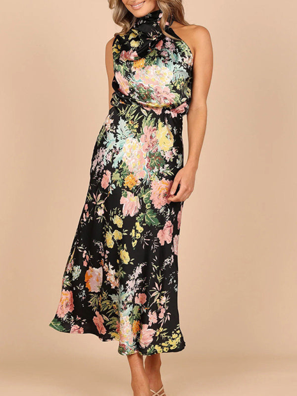 Pauline - Halter Neck Midi Dress with Floral Print - Brighter Fashion