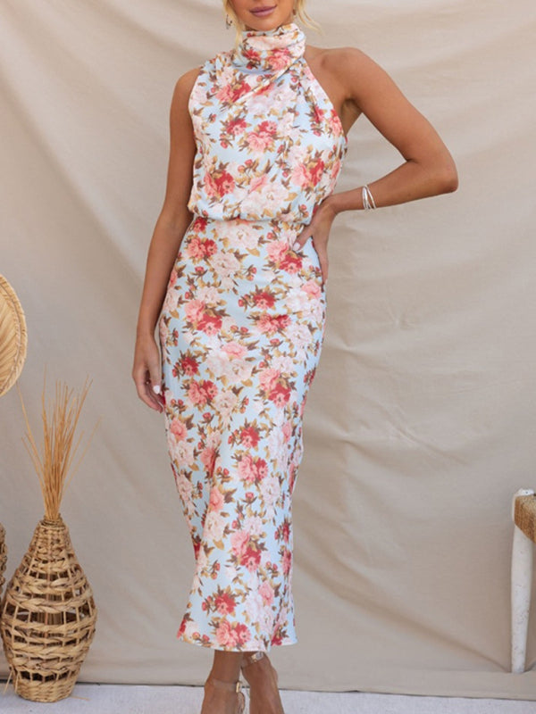 Pauline - Halter Neck Midi Dress with Floral Print - Brighter Fashion