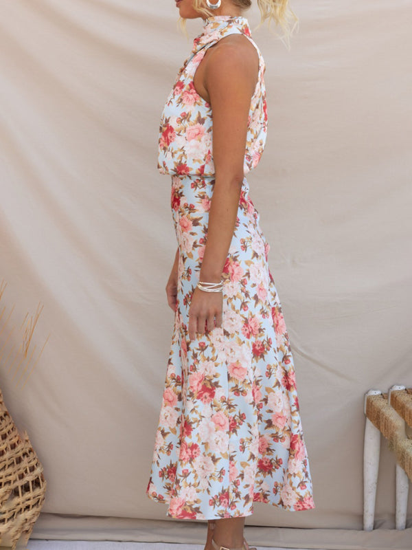 Pauline - Halter Neck Midi Dress with Floral Print - Brighter Fashion