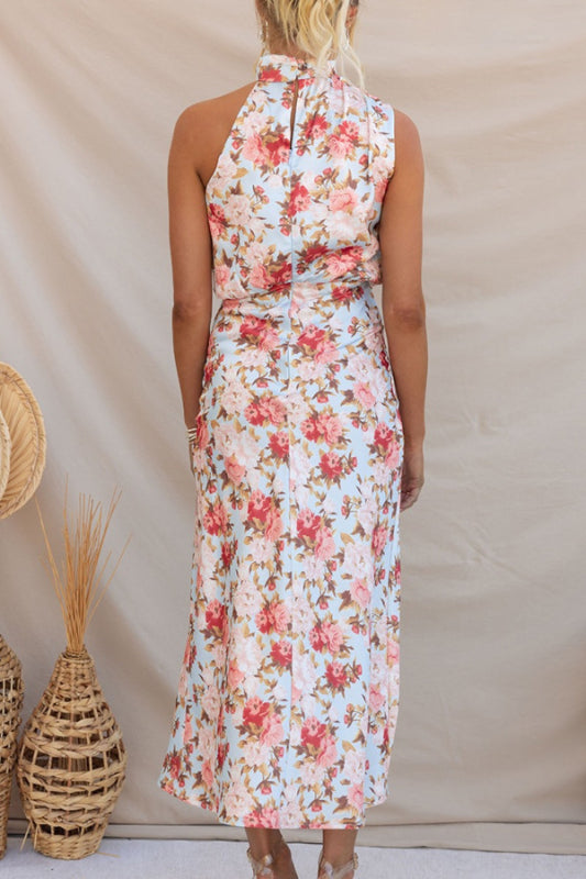 Pauline - Halter Neck Midi Dress with Floral Print - Brighter Fashion