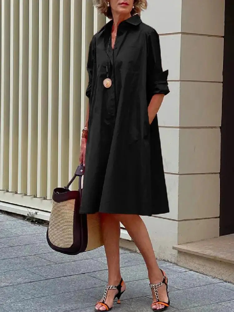 Clio - Relaxed Shirt Dress for Casual and Versatile Styling - Brighter Fashion