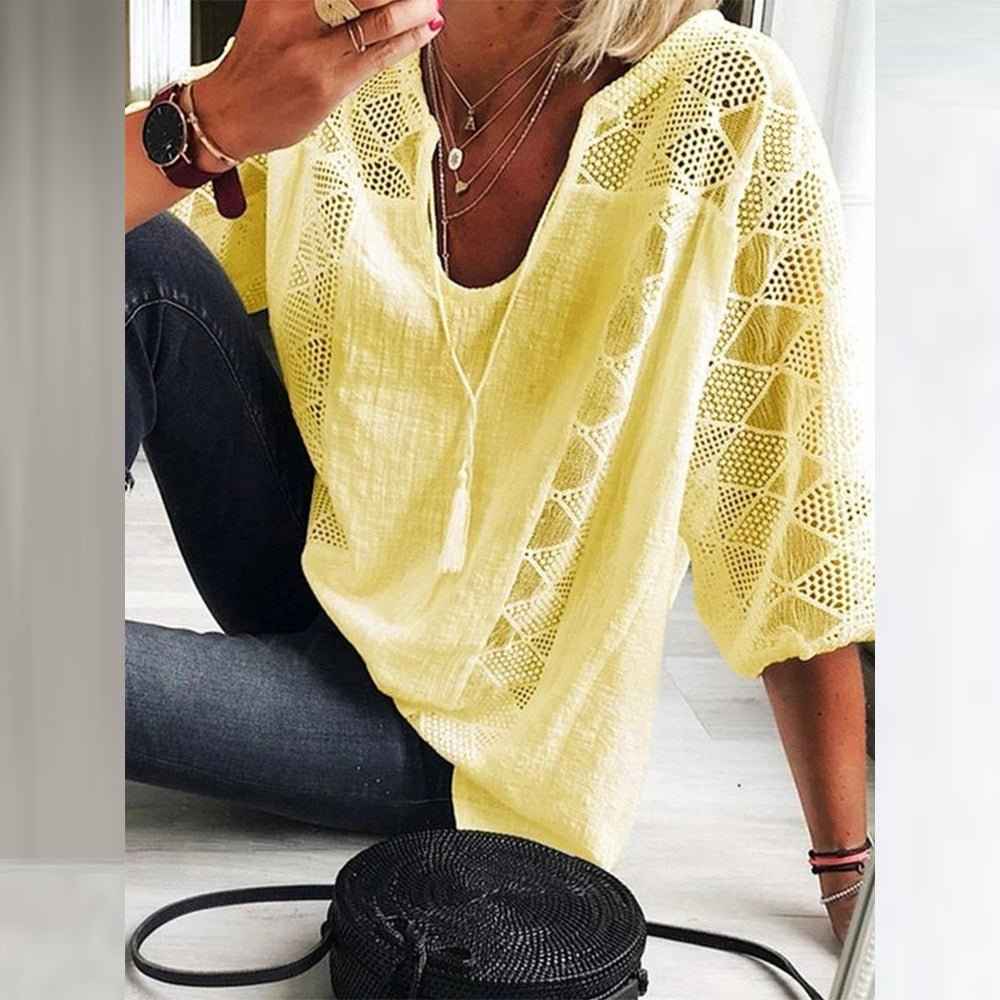 Harper | Breezy Relaxed Charm Cotton Blouse with Crochet Detailing