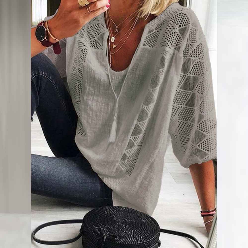 Harper | Breezy Relaxed Charm Cotton Blouse with Crochet Detailing