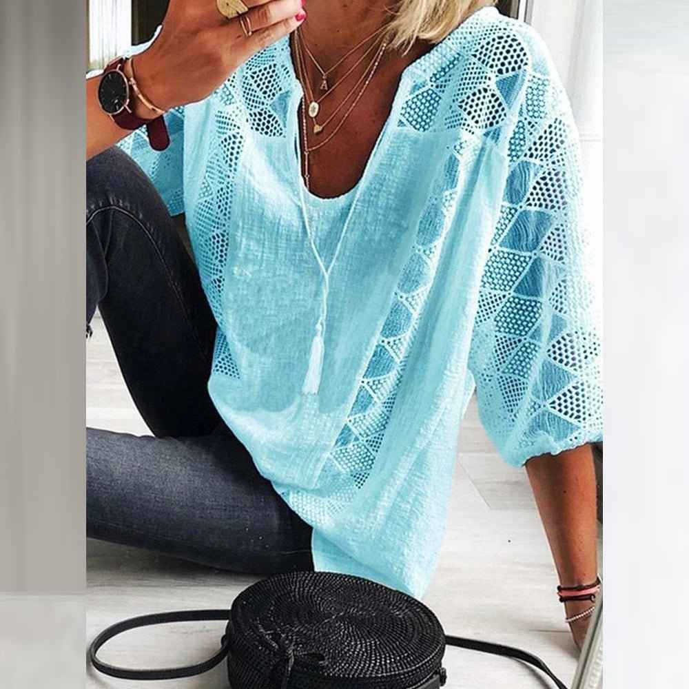 Harper | Breezy Relaxed Charm Cotton Blouse with Crochet Detailing