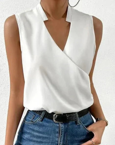 Selene | Sleeveless Wrap Neck Blouse - Brighter Fashion