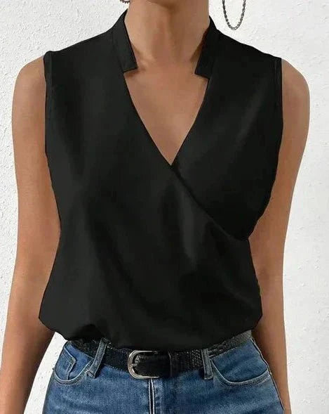 Selene | Sleeveless Wrap Neck Blouse - Brighter Fashion