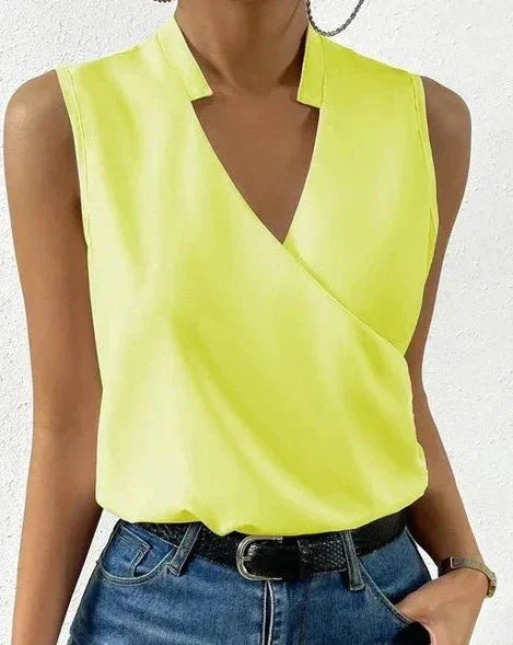 Selene | Sleeveless Wrap Neck Blouse - Brighter Fashion