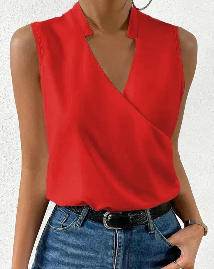 Selene | Sleeveless Wrap Neck Blouse - Brighter Fashion
