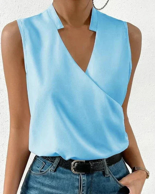 Selene | Sleeveless Wrap Neck Blouse - Brighter Fashion