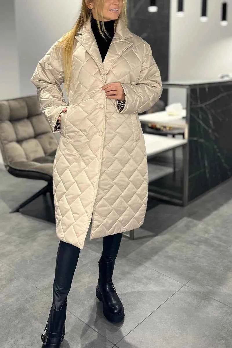 Kendall | Quilted Mid-Length Coat with Leopard Lining