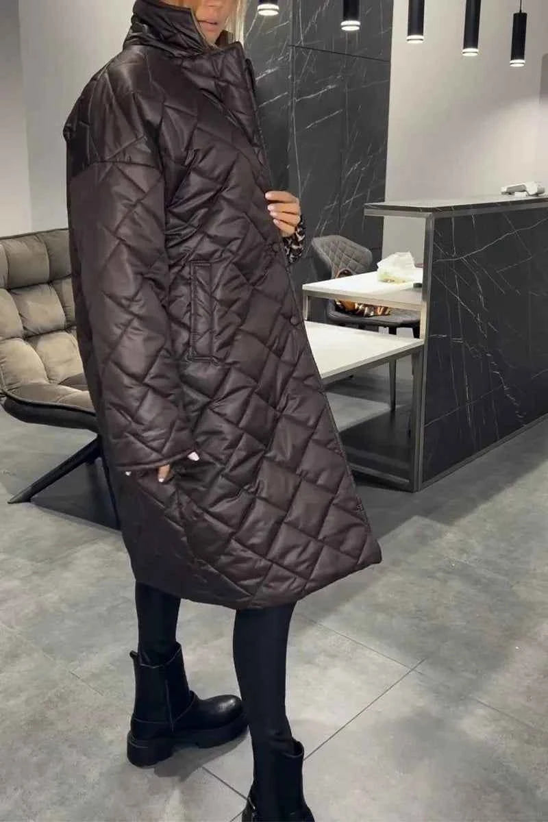 Kendall | Quilted Mid-Length Coat with Leopard Lining