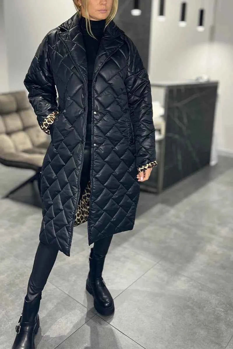 Kendall | Quilted Mid-Length Coat with Leopard Lining