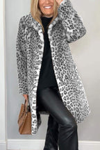 Cate | Long Leopard Print Vegan Fur Coat Warm Winter Jacket For Mature Style