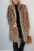 Cate | Long Leopard Print Vegan Fur Coat Warm Winter Jacket For Mature Style