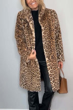 Cate | Long Leopard Print Vegan Fur Coat Warm Winter Jacket For Mature Style